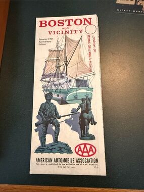 Boston and Vicinity Vintage Map Cover Coffee Table Book - AAA - White and Red